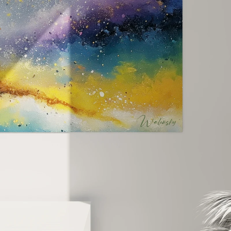 Tableau Nébuleuse violette et dorée aux poussières d'étoiles - Traînée cosmique panoramique - Edition Artistique abstrait