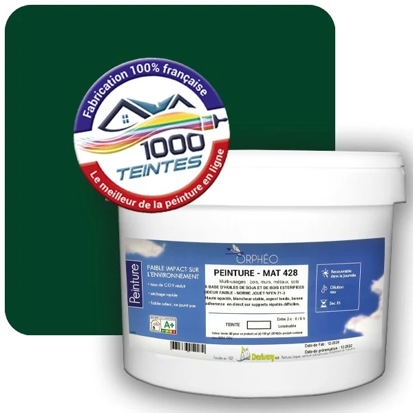 Peinture Anticorrosion Natura Orphéo® Vert Basque (Couleurs de France 458-4302-15) Intérieur/Extérieur MAT